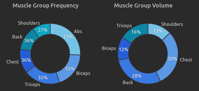 A performance dashboard in WorkoutOS visualizing progress with charts for tracking personal records and workout volume over time.