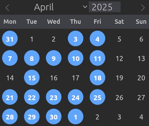 The intuitive workout tracking interface in WorkoutOS, showing a calendar view for logging daily training sessions and exercises.